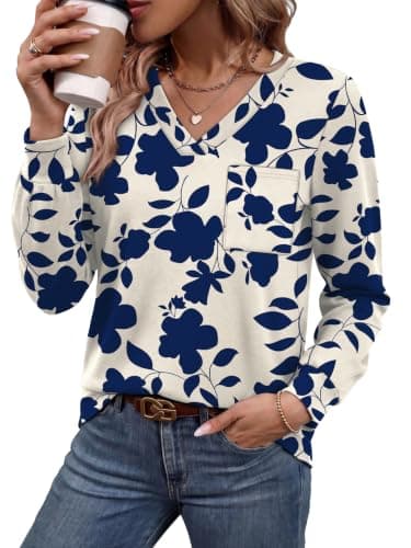 Wiholl V Neck Long Sleeve Shirts Womens Tops Dressy Casual Fall Outfits | Fall Tops for for Women Trendy 2026,Teacher,Ladies,Work,School,Office,Elegant,Dressy Casual view 2