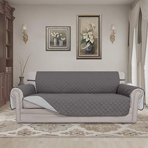Easy-Going Reversible Couch Cover for 3 Cushion Couch Sofa Cover for Dogs Water Resistant Furniture Protector Cover with Foam Sticks Elastic Straps for Pet Cat (Sofa, Gray/Light Gray) view 2