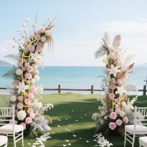 2pcs Curved Wedding Arch Backdrop Stand for Wedding Decor,Metal Balloon Arch for Wedding Ceremony,Bridal Shower,Baby Shower,Engagement Party,Celebration,Garden Climbing Plants Vines 7.8&5.9 FT view 2