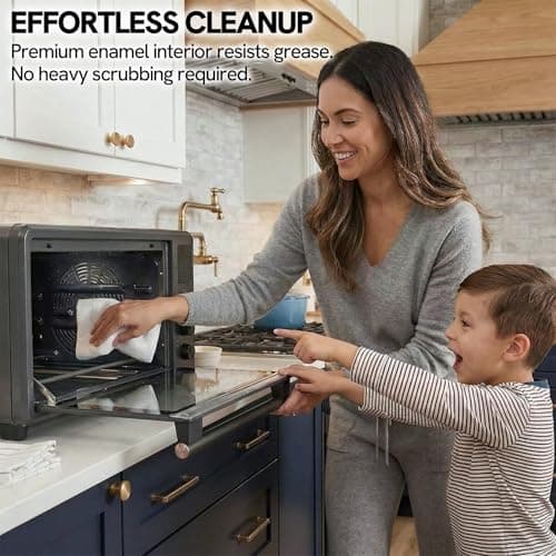 VAL CUCINA Non-Toxic Enamel Interior Air Fryer Toaster Oven Combo, 26.3 QT Countertop Convection Oven 10-in-1, Infrared Heating, Fits 12” Pizza & 6-Slice Toast, Easy Clean Enamel Baking Pan Included view 2