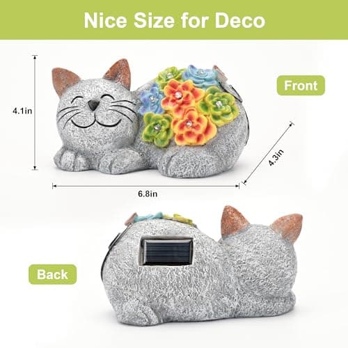 Otdair Solar Cat Decor, Birthday Gifts for Women with Succulent and 7 LED Lights, Christmas Gifts for Mom, Seniors, House Warming New Home Garden Decor for Cat Lover view 2