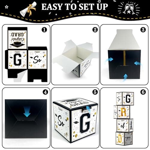 OHOME 8 Pack Graduation Decorations 2026 - Black Gold Balloon Boxes for Class of 2026 Party Favors Supplies - Graduation Party Decorations 2026 Yard Signs Banner Backdrop Decor (Black) view 4