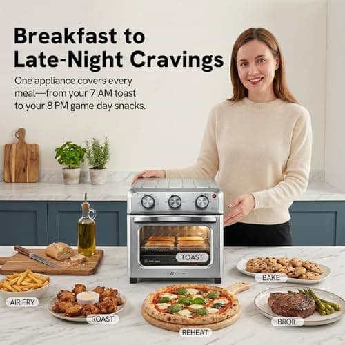 VAL CUCINA 6-in-1 Air Fryer Toaster Oven Combo, Compact 12.7 QT Small Countertop Convection Oven, Fits 9" Pizza & 4 Toast, Hexagon Hybrid Heating, Enamel Baking Pan view 2