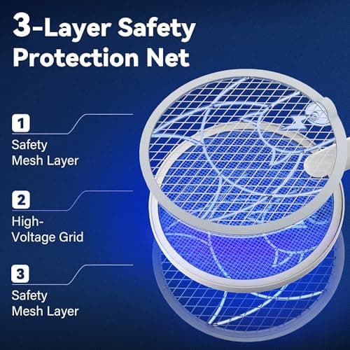 Nymrix Electric Fly Swatter 4100V Dual Mode Bug Zapper Racket（Grey,1-Pack） | Mosquito Killer with 1800 mAh Rechargeable Battery, Purple Light, Usb-C charging and 3-Layer Safety Mesh for Indoor & Outdoor view 5