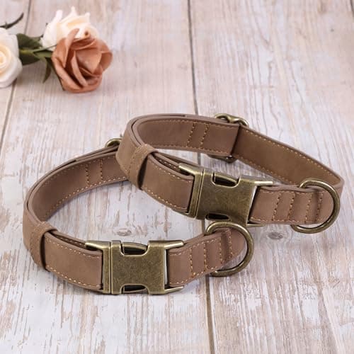 Jumpress Soft Leather Dog Collar for Small Medium Large Dogs, Heavy Duty Dog Collar Leather with Quick Release Metal Buckle, Durable & Adjustable for Medium Dogs Walking (Brown, M) view 4