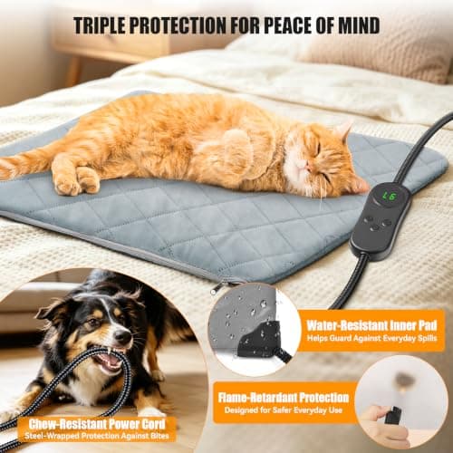 Xucnb Heated Cat Bed for Pet/Cats/Dogs, Cat Heating Pad Indoor (18" X 18") | Adjustable Temperature 6 Heat Levels & 6 Timer Modes, Chew-Resistant Cord, Waterproof Core with Removable Washable Cover view 3