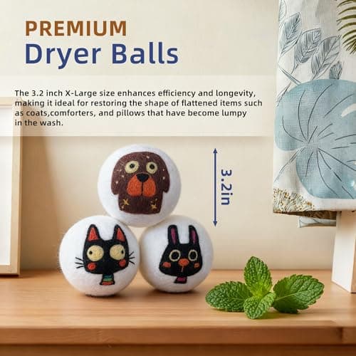 Reusable Wool Dryer Balls, 3.2-inch Handmade Felted Wool Balls (3-Pack), Softens Clothes, Naturally Reduces Drying Time and Static Electricity view 2
