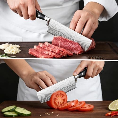 fomidao Nakiri Knife 7 Inch, Razor Sharp Meat and Vegetable Kitchen Knife, High Carbon Steel Japanese Chef Knife, Multipurpose Chopping Knife With Full Tang Handle for Home Kitchen Cooking view 2