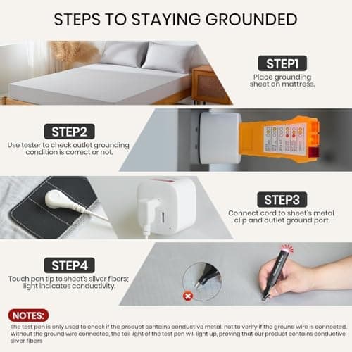 Grounding Sheets King with 88% Organic Cotton & 12% Silver Fiber, Grounding Sheets King Size, Conductive Earthing Sheet for Better Sleep, Stress Relief (75.2"x 80"x 15" White) view 5