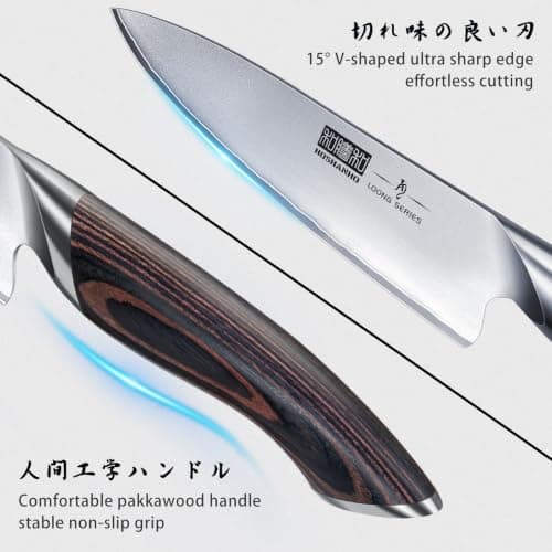 HOSHANHO 20PCS Knife Set, Ultra Sharp Japanese Kitchen Knife Set with Block | Professional High Carbon Stainless Steel Chef Knives Set with Sharpner, Cooking knife with ergonomic handle, Ideal Gifts view 4
