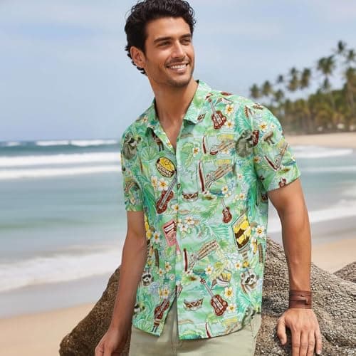 YARBCEN Hawaiian Shirt for Men Tropical Beach Shirts Vacation Short Sleeve Button Down Shirt with Pockets view 2