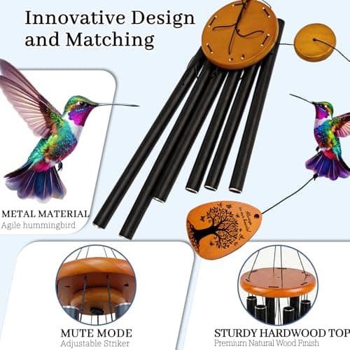ATALOII Sympathy Gifts for Loss of Loved One, 37" Memorial Wind Chimes with Hummingbird, Bereavement Gift for Mom Dad, Outdoor Remembrance Decor with Engraved Pendant view 3