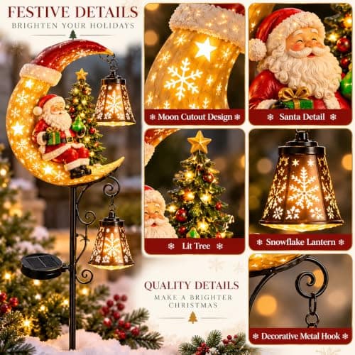 Solar Christmas Moon Snowman Lamp Post, Outdoor LED Yard Decoration view 6