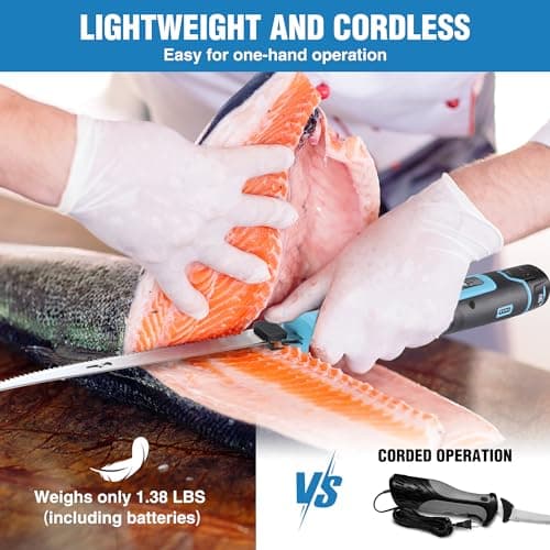 FLISSA 12V Cordless Electric Fillet Knife for Fish, 8" & 10" Sharp Blades | Stainless Steel, Rechargeable Electric Knife with Non-Slip Handle, 2 PK Long Lasting Lithium-ion Battery, Portable Carry Case view 4
