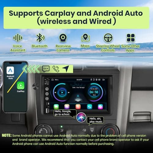 Pyniro Double Din Car Radio with Wireless CarPlay & Android Auto 7 Inch | Radio with Bluetooth 5.0, 720P BackupCamera with 6M Cable, Support USB Type-C Charging/USB/Microphone/FM/EQ/SWC view 2