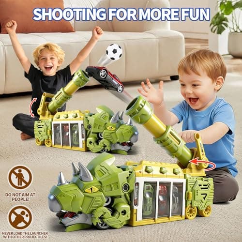 BYFWH Dinosaur Triceratops Truck Car Toy, Shooting Game with Storage Bay | Dinosaur Shooting Truck with Foldable Pod, 10 Mini Cars & 12 Soft Balls, Develops Kids Hand-eye Coordination view 5