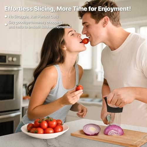 【2 PCS】Onion Holder for Slicing - Stainless Steel Vegetable & Fruit Cutter Chopper for Onions, Tomatoes, Avocados, Potatoes, Eggs, Meat & Lemon - Kitchen Slicer Assistant with Neat Guide & Tenderizer. view 2