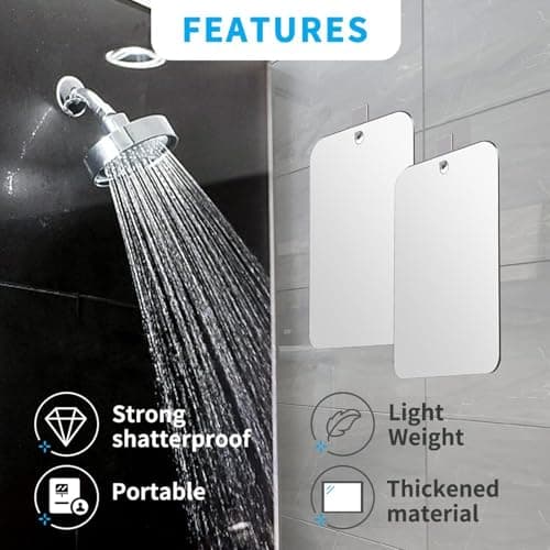 JEIAKONJI 2 Pack Shower Mirror for Shaving, Shower Mirror for Shaving Men(Lager 10.7 x 8 Inch); Small Wall Mirrors for Showers, Shatterproof Plexiglass Makeup Mirrior, Travel Camping Showers Mirrors view 4