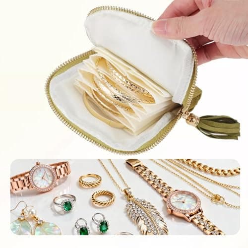 Iosjeude Portable Jewelry Travel Case with Zipper, Tangle-Free Organizer Pouch for Bracelets, Rings, Earrings, and Small Essentials, Ideal Gift for Women & Girls (green) view 3