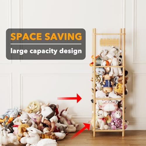 SpaceAid Stuffed Animal Storage Organizer, Wood Animals Zoo Toy Plushies Storage Holder, Large Capacity Plush Toy Cage for Playroom Organization, 15.8" Wide, Natural view 4