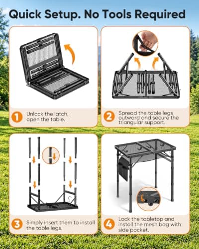 Raynesys Portable Folding Grill Table for Outside, 3 Adjustable Heights | 23.6" x 15.7" Small Camping Table, Lightweight & Compact, Metal Mesh Top, with Carry Handle & Mesh Bag, for BBQs & Tailgating view 3