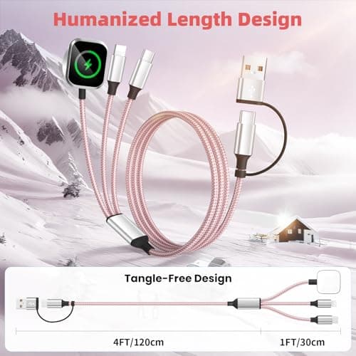 3 in 2 Multi Charging Cable for iWatch Charger/IP/USB C,Travel Cruise Essentials,Pink 1-Pack 5FT Braided USB A/C Cable Designed for Multiple Devices,Car Accessories for iWatch Ultra/SE & iPhone 17-11 view 6