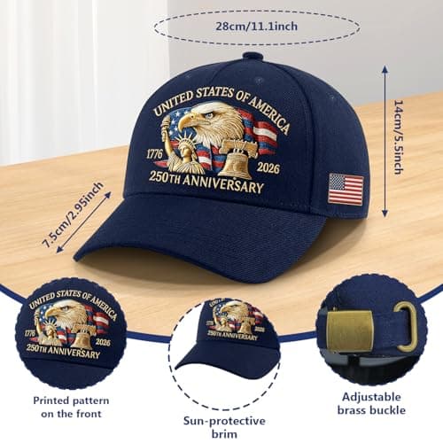 250 Anniversary USA Hat,United States 250th Anniversary Eagles Printing Hat,Adjustable Baseball Cap for Men & Veteran view 3