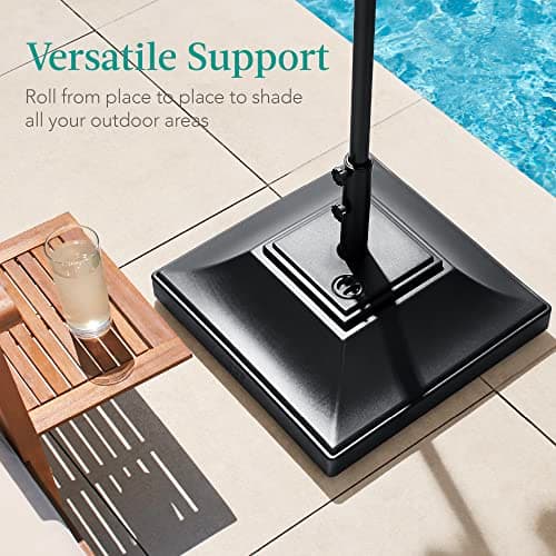 Best Choice Products Fillable Mobile Umbrella Base, Heavy Duty Base, Square Tiered Market Stand for Patio, Deck, Outdoor w/ 4 Wheels, 2 Locks, 2 Knobs, 120lb Capacity - Black view 6