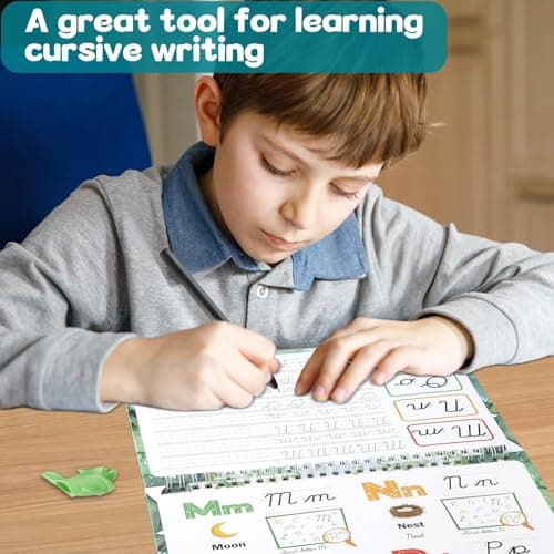 gisgfim Grooved Cursive Handwriting Workbook Magic Reusable Grooved Cursive Handwriting Practice Guided Tracing with Disappearing Ink Pens for Beginners Kids Learning Activities Supplies (Letters) view 6
