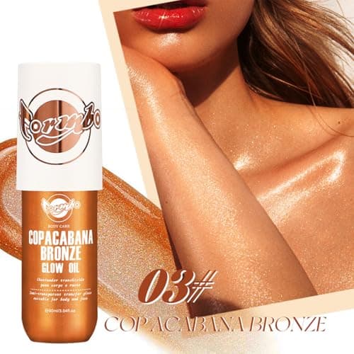 Body Glow Oil,Shimmering Highlighter Liquid with Warm Bronze Glow, 90ML Non-Sticky & Lightweight Moisturizer for Face&Body Beach Vacations&Evening Glow(03#) view 2
