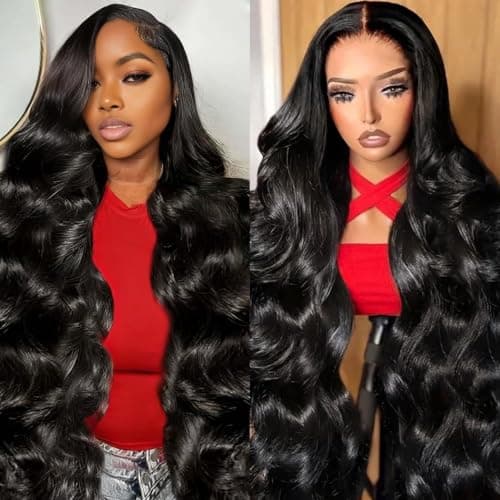 hiaemro 13x6 Lace Front Wigs Human Hair 30 Inch Body Wave Human Hair Wig | 200 Density HD Lace Frontal Glueless Wigs for Women No Shedding, No Tangling With Baby Hair Natural Black — image 1