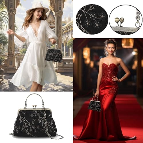 Abuyall Floral Top-Handle Handbag, Kiss Lock Evening Bag for Women, Vintage Handbag | Floral, Kiss Lock, Vintage view 5