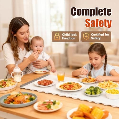 Warming Mat for Food Extra Large 35.4”x13.4” 7 Temperature Settings Silicone Food Warming Mat Roll up Food Warmer with Full Surface Heating Warming Pad Electric Warming Tray for Buffets Party Home view 2