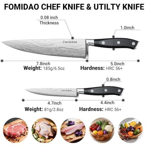 fomidao 2PCS Chef Knife Set, Razor Sharp Japanese Kitchen Knife Set, High Carbon Steel Damascus Pattern Chef's knives, Cooking Knife with Full Tang Handle Design for Home Kitchen view 5