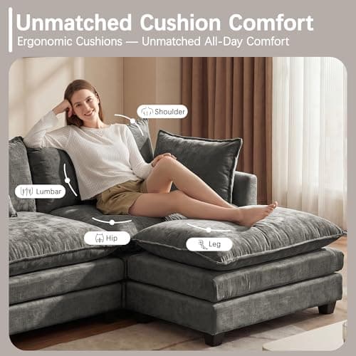 Modular Sectional Sofa for Living Room, 102" Oversized Cloud Couch with Movable Ottoman, 4 Seat Modern Comfy Sofa Chenille Deep Seat Couches with L Shape, for Office Bedroom Living Room view 4