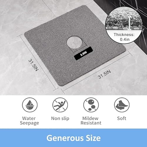 LYGLIGH Square Shower Mat, 31'X31'' Super Non Slip Shower Mats for Inside Shower, Soft PVC Loofah Bath Mat Without Suction Cups for Tub, Quick-Dry, Easy Clean Bathroom Floor Accessories, Grey view 2