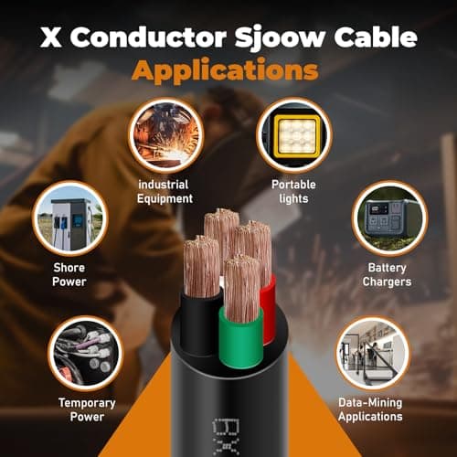 75FT 14/4 SJOOW 300V Wire, 14 AWG 4 Conductor 75FT Portable Power Cable 300V Copper Cord, 14 Gauge 4 Conductor 75 Foot Cable for Motor Leads, Portable Lights, Battery Chargers and Machinery view 3