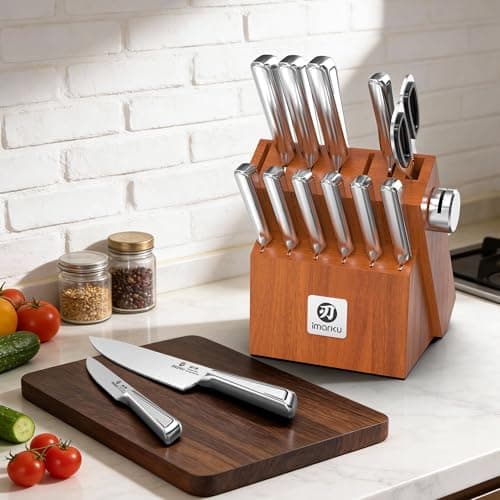 imarku High Carbon Stainless Steel Gyutou Knife Set with Block, Precision-Forged Razor Sharp 10–15° Edge, Ergonomic Non-Slip Handle, Built-in Sharpener, Brown, Best Gift Choice, Cooking Enthusiasts view 6