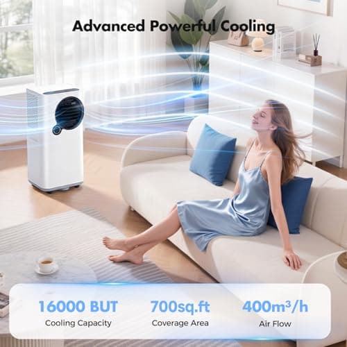 KINDOJIA 16000 BTU Portable Air Conditioner 6-in-1 with Cooling Dehumidifier Fan, Ultra Quiet, 24H Timer, Auto Shut Off, Child Lock, Oscillation, Remote Control for Home Bedroom Office view 5