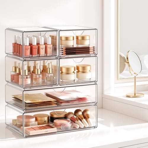 6 Pack Acrylic Stackable Storage Drawers & Boxes, Plastic Organizer Bins view 2