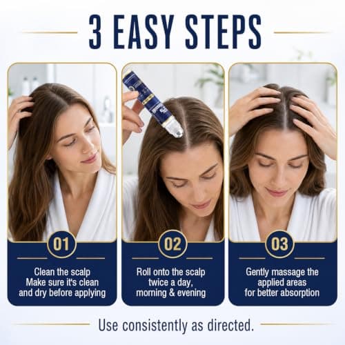 5% Minoxidil Hair Growth Serum Roll-On for Men & Women, Scalp Applicator for Hair Regrowth Treatment with Rosemary & Biotin, Fast-Absorbing Herbal Blend, Non-Greasy, Easy Dosage Control, 4x0.85 fl oz view 5
