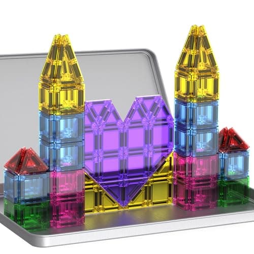 Mini Magnetic Tiles,78PCS Travel Magnetic Tiles Set with Iron Box,Portable Building Blocks for Kids Ages 3+,Car Airplane Travel Essentials Kids Toy,Creative STEM Toys Birthday Gift for Boys & Girls — image 1