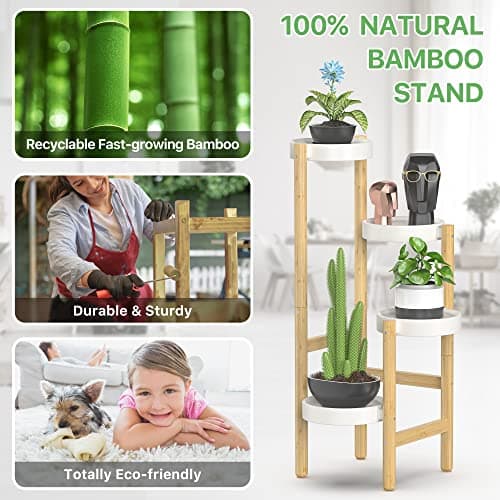Wisuce Bamboo Plant Stands Indoor, 4 Tier Tall Corner Plant Stand Holder & Plant Display Rack for Outdoor Garden Indoor Home (4 Tier -2) view 4