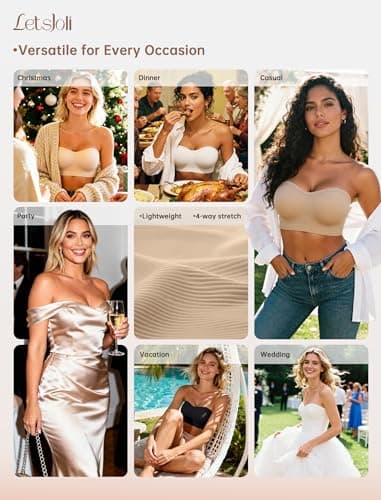LetsJoli Push Up Strapless Bras for Women Supportive Bandeau Bra Non Slip Wireless No Underwire Padded Tube Bra view 5