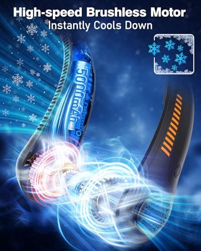 EYERZ Portable Neck Fan - Rechargeable Personal Fan with Neck Support, 5-Speed Quiet Lightweight Long Lasting Neck Fan, Fathers Day, Mothers Day Gifts, Full Surround Cooling for Travel, Hot Flashes view 3