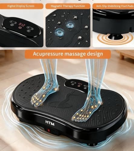 HTM Vibration Plate Exercise Machine, 9 Modes & 120 Speeds, Body Shake Plate with Resistance Bands Slot & Remote Control, Shake Board for Weight Loss Fat Burner Home Fitness Workout view 6