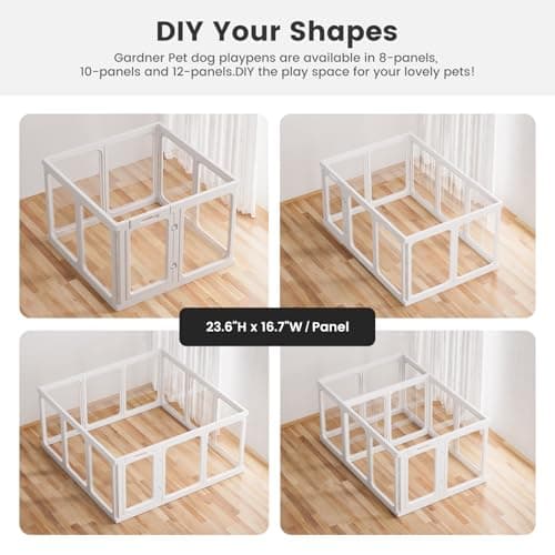 Clear Acrylic Dog Playpen - 50 x 50 Inch, 24" H 12 Planes Transparent Dog Fence Indoor, Sturdy Pet Pen for Puppy/Small Dog/Rabbit/Pig, Easy Assemble & Cleaning Plastic Whelping Box Enclosure, White view 4