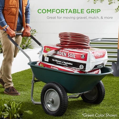 Best Choice Products Dual-Wheel Home Utility Yard Wheelbarrow Garden Cart w/Built-in Stand for Lawn, Gardening, Construction - Black view 6