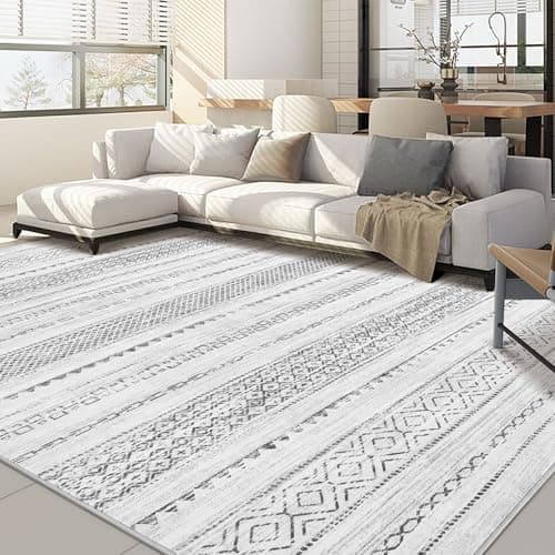 Nakagishi 9x12 Area Rug Living Room: Washable Boho Large Neutral Modern Soft Farmhouse Rugs Stain Resistant Indoor Floor Non-Slip Carpet for Bedroom Nursery Kids Playroom Office Dining Room- Grey view 1