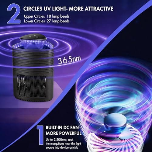 Fruit Fly Traps for Indoors, Mosquito Trap with Upgraded Dual Core Fan & Double Circles of Blue Light for Mosquitoes Flies, 3 Speed Adjustable Fruit Fly Trap for Indoor Kitchen Home view 6